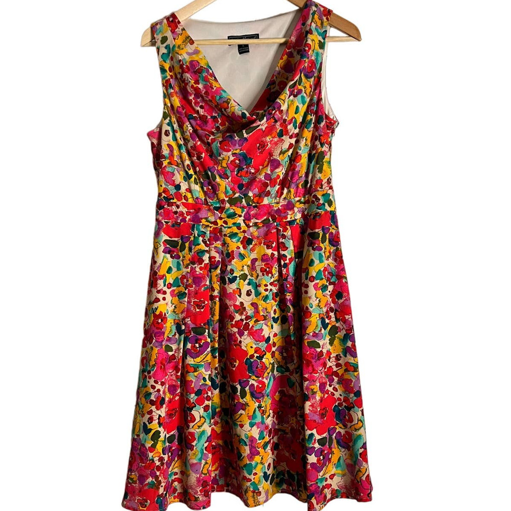 Jessica Howard Floral Sleeveless CowlNeck Pleated Lined A-Line Lined Dress Sz 8